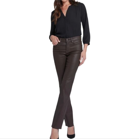 NYDJ Marilyn STRAIGHT Leg Cordovan Coated Jeans Plus Size 16 P Petite New! - Picture 1 of 15